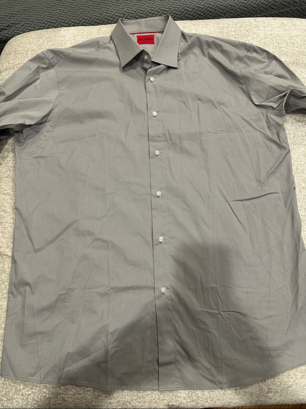 HUGO Men's Light Gray Button-Front Dress Shirt